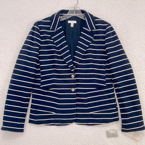 CHARTER CLUB NAVY BLUE STRIPED BLAZER- FULLY LINED- SIZE LARGE